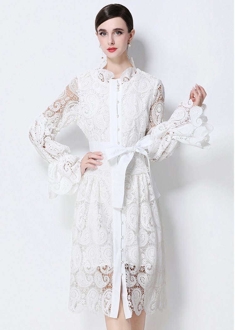 Fashion all-match hollow lace dress