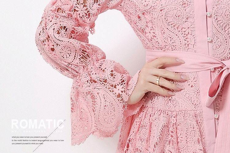 Fashion all-match hollow lace dress