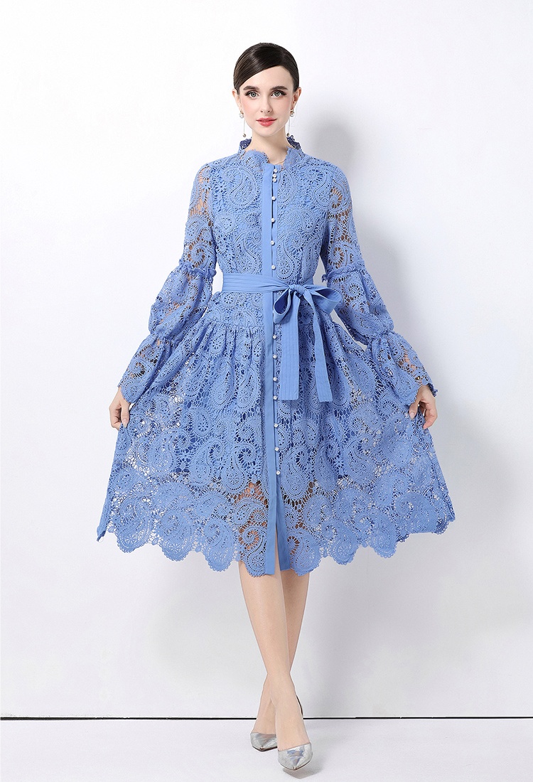 Fashion all-match hollow lace dress