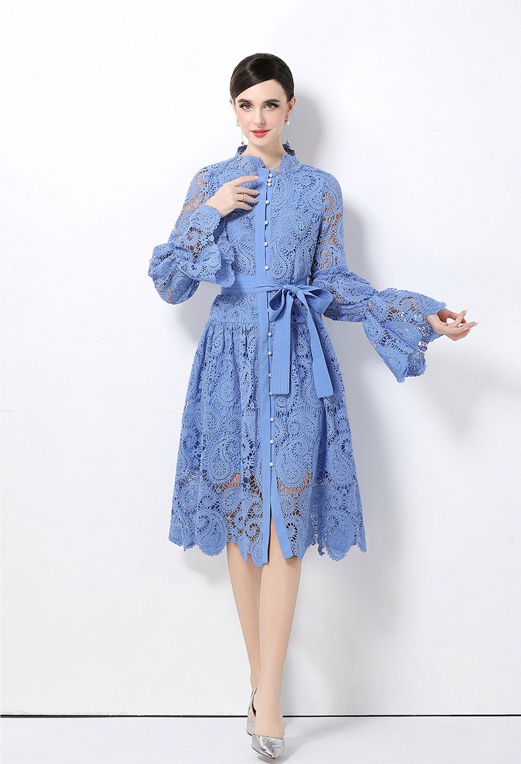 Fashion all-match hollow lace dress