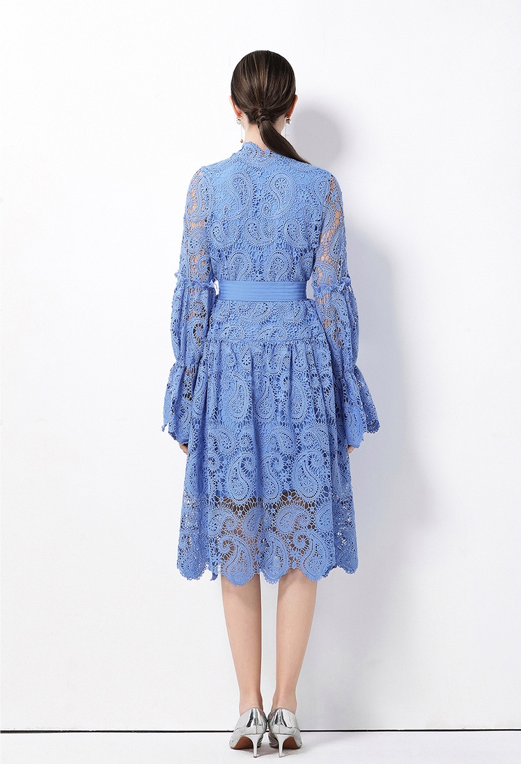 Fashion all-match hollow lace dress