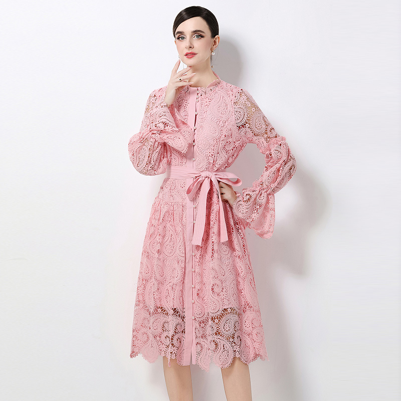 Fashion all-match hollow lace dress
