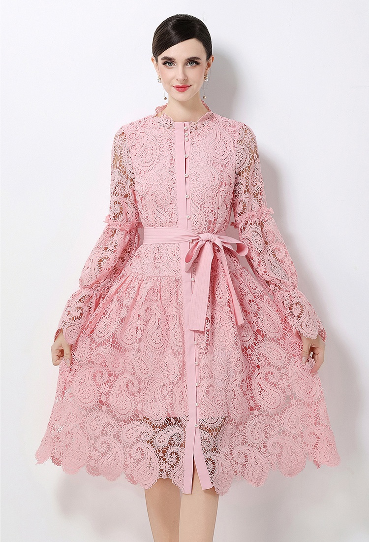 Fashion all-match hollow lace dress
