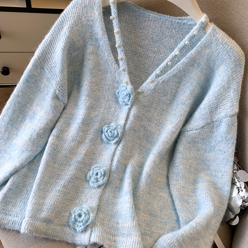 Stereoscopic flowers coat sequins sweater for women