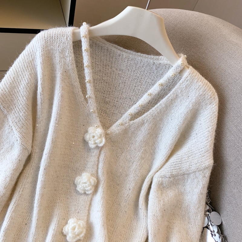 Stereoscopic flowers coat sequins sweater for women