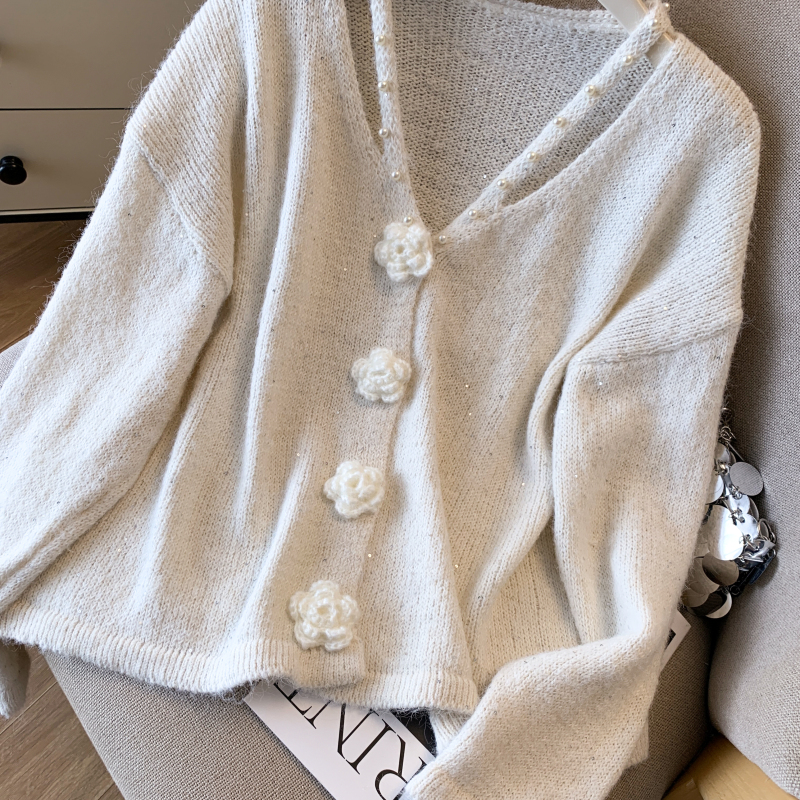 Stereoscopic flowers coat sequins sweater for women