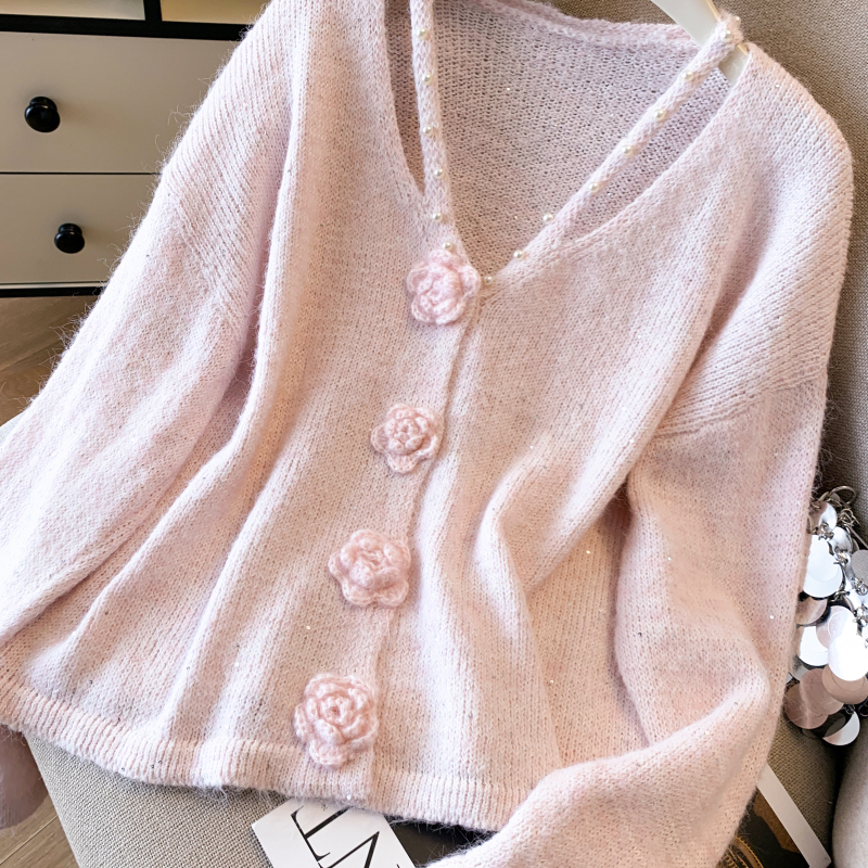 Stereoscopic flowers coat sequins sweater for women