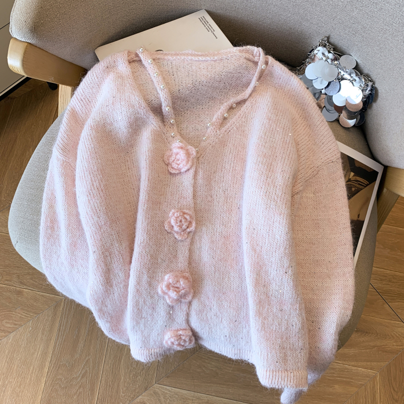 Stereoscopic flowers coat sequins sweater for women