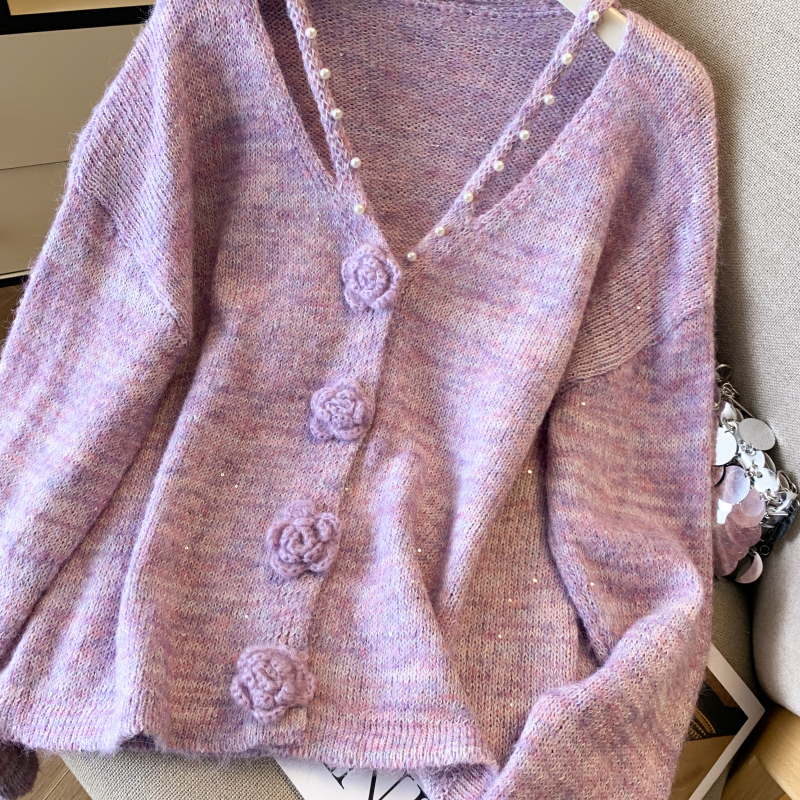 Stereoscopic flowers coat sequins sweater for women