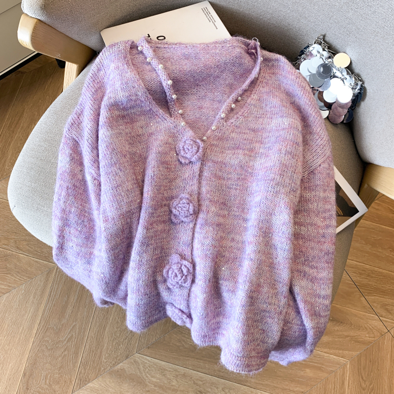 Stereoscopic flowers coat sequins sweater for women
