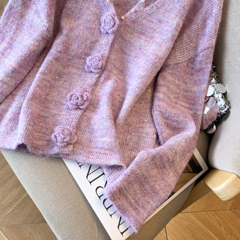 Stereoscopic flowers coat sequins sweater for women