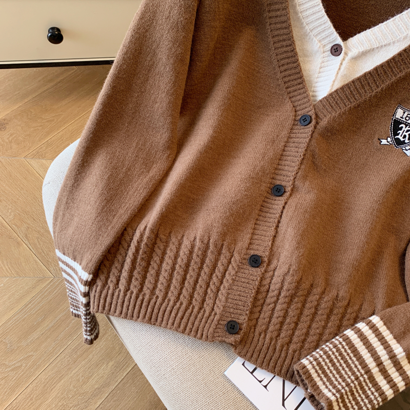 Embroidered V-neck sweater high elastic tops for women