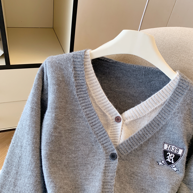 Embroidered V-neck sweater high elastic tops for women