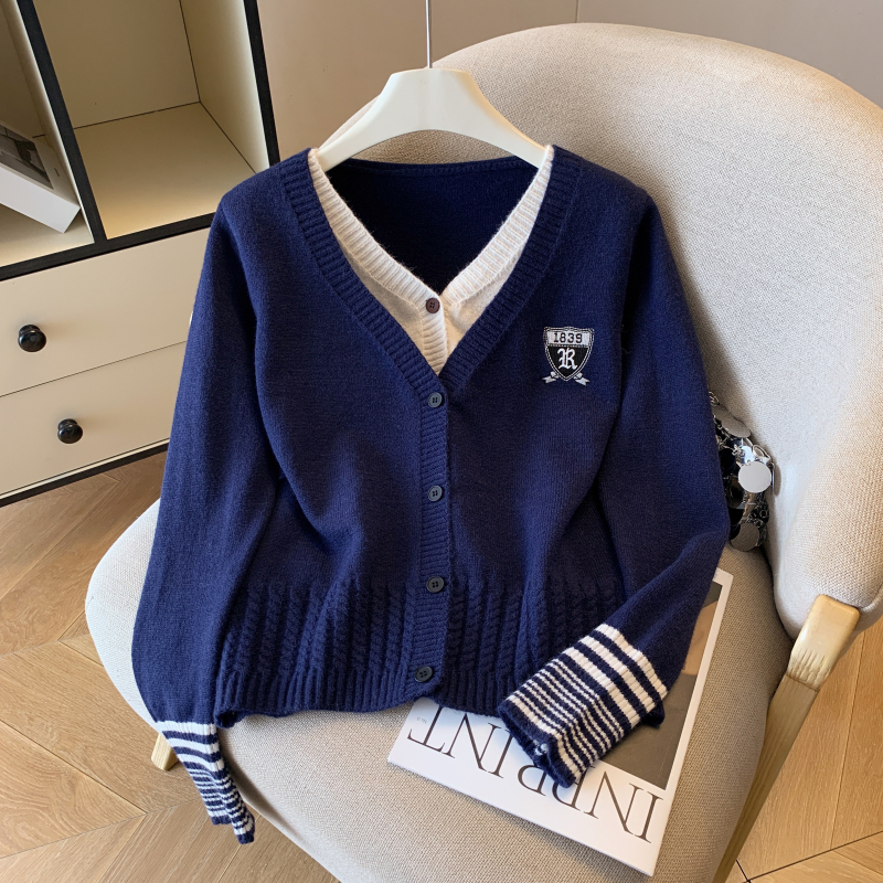 Embroidered V-neck sweater high elastic tops for women