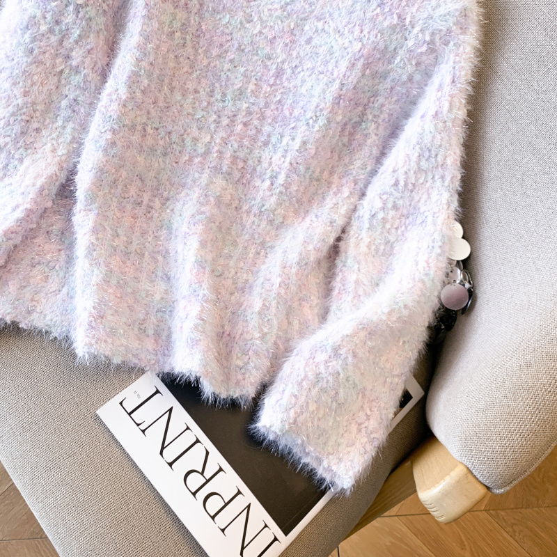 Mohair autumn and winter sweater streaked V-neck coat