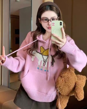 Hooded lazy tops pullover sweater for women