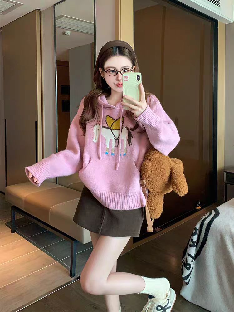 Hooded lazy tops pullover sweater for women