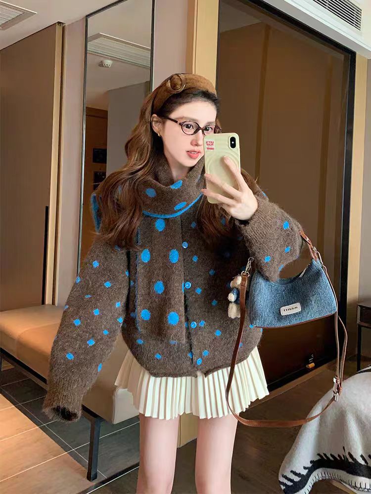 Winter knitted cardigan thick retro coat for women