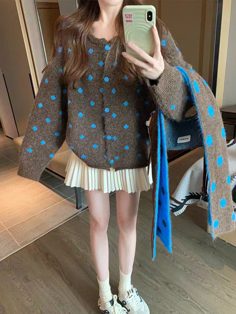 Winter knitted cardigan thick retro coat for women