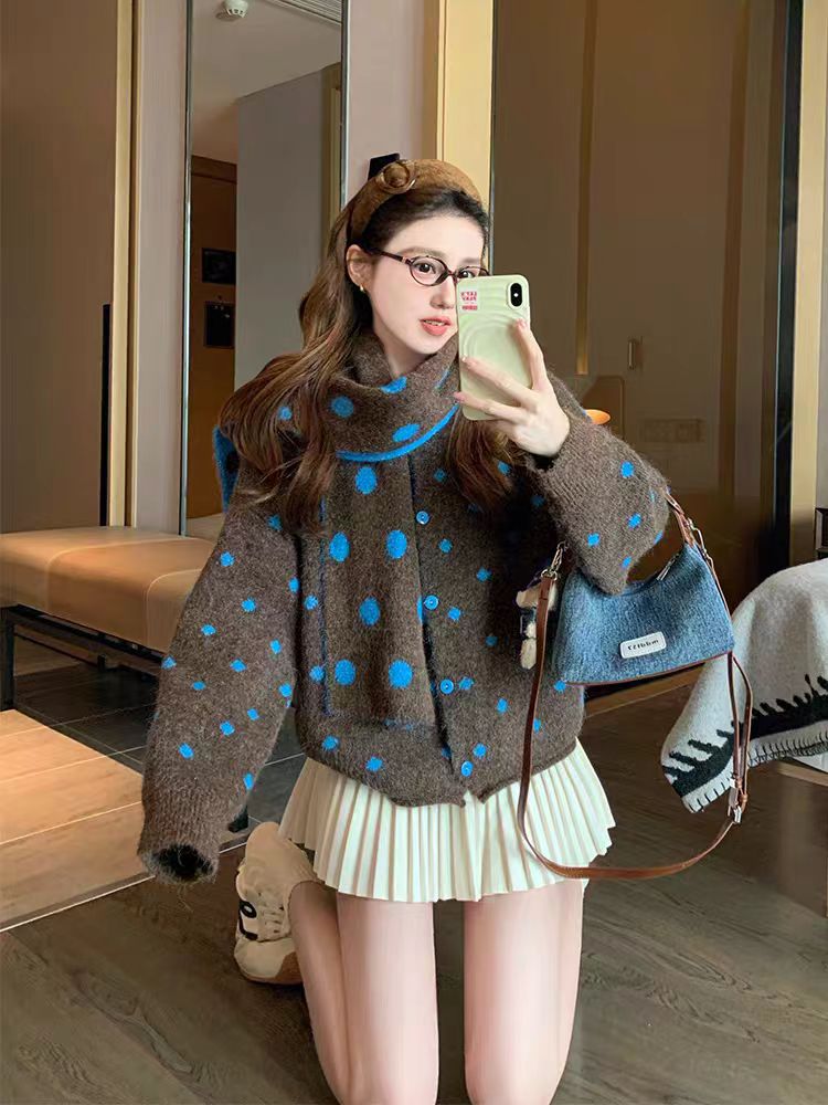 Winter knitted cardigan thick retro coat for women