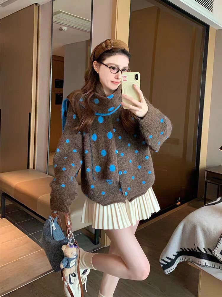 Winter knitted cardigan thick retro coat for women