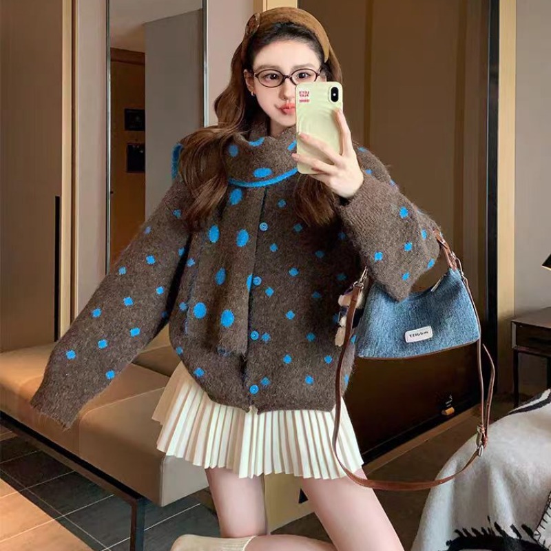 Winter knitted cardigan thick retro coat for women