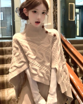 Twist knitted high collar saturn irregular cloak