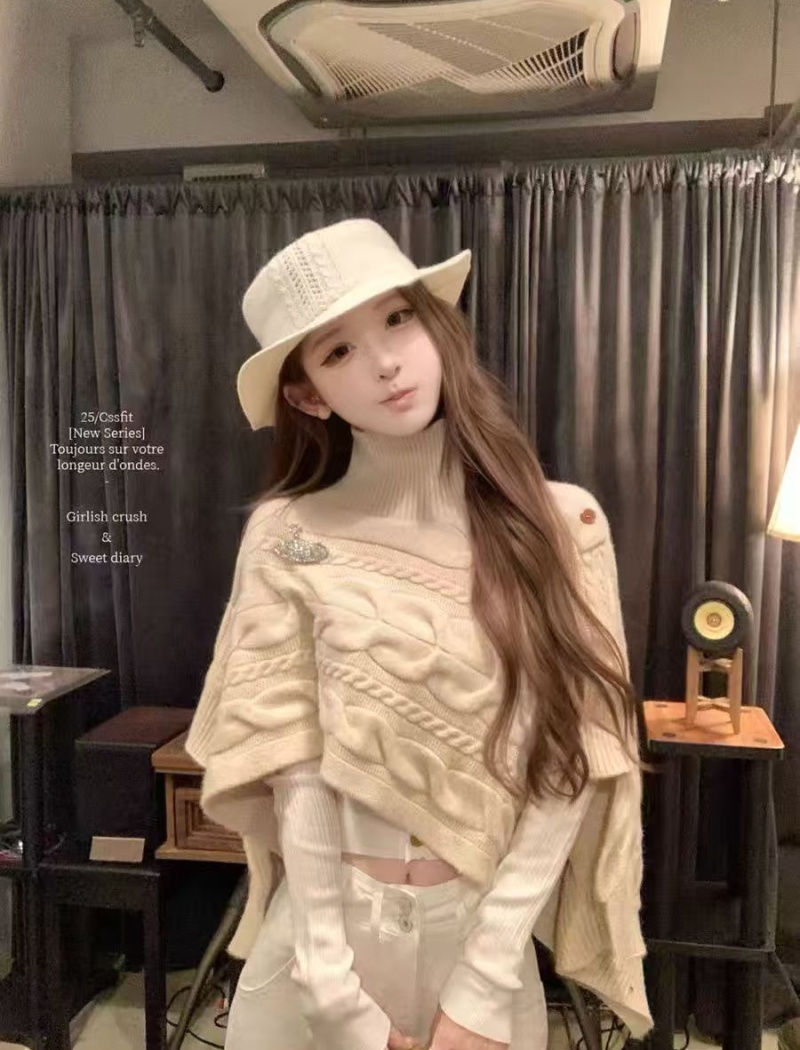 Twist knitted high collar saturn irregular cloak