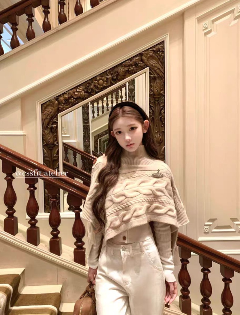 Twist knitted high collar saturn irregular cloak