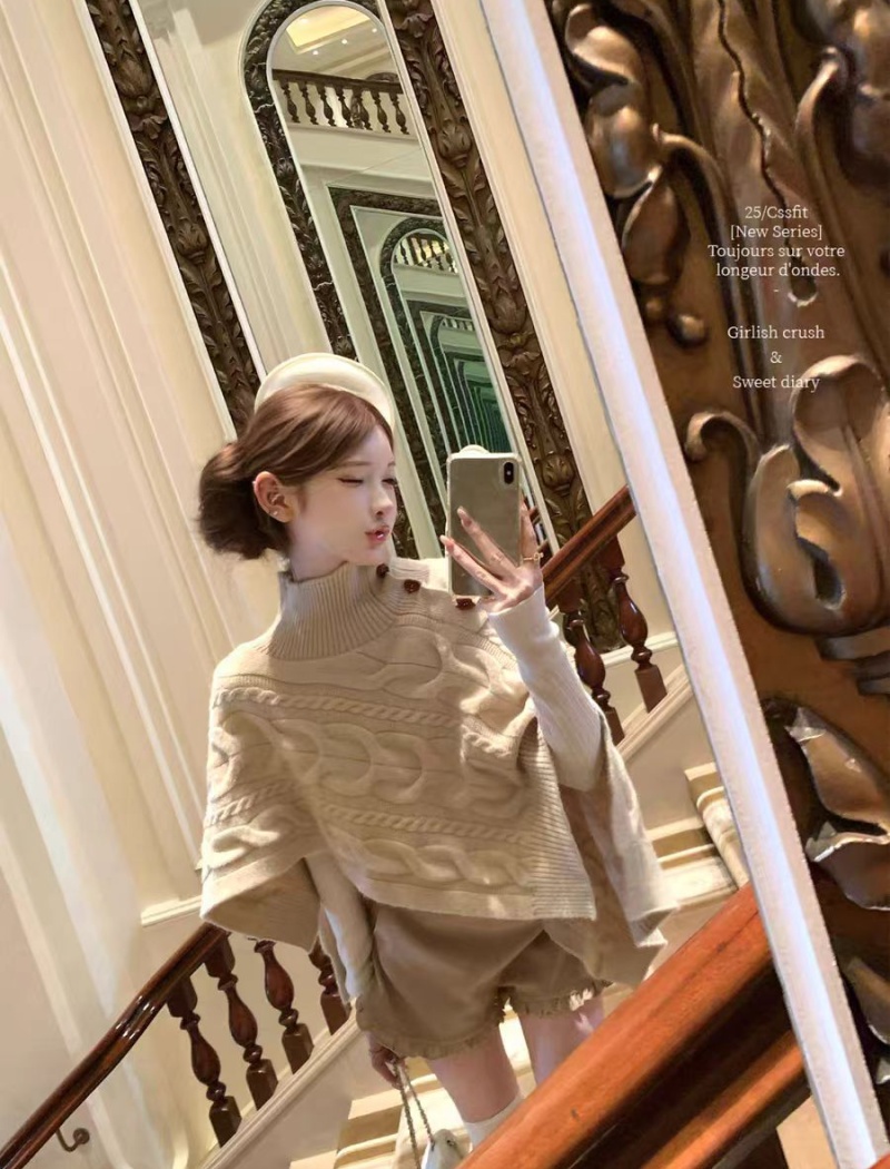 Twist knitted high collar saturn irregular cloak