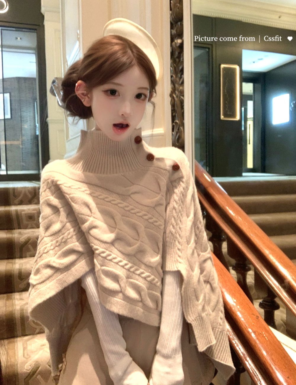 Twist knitted high collar saturn irregular cloak