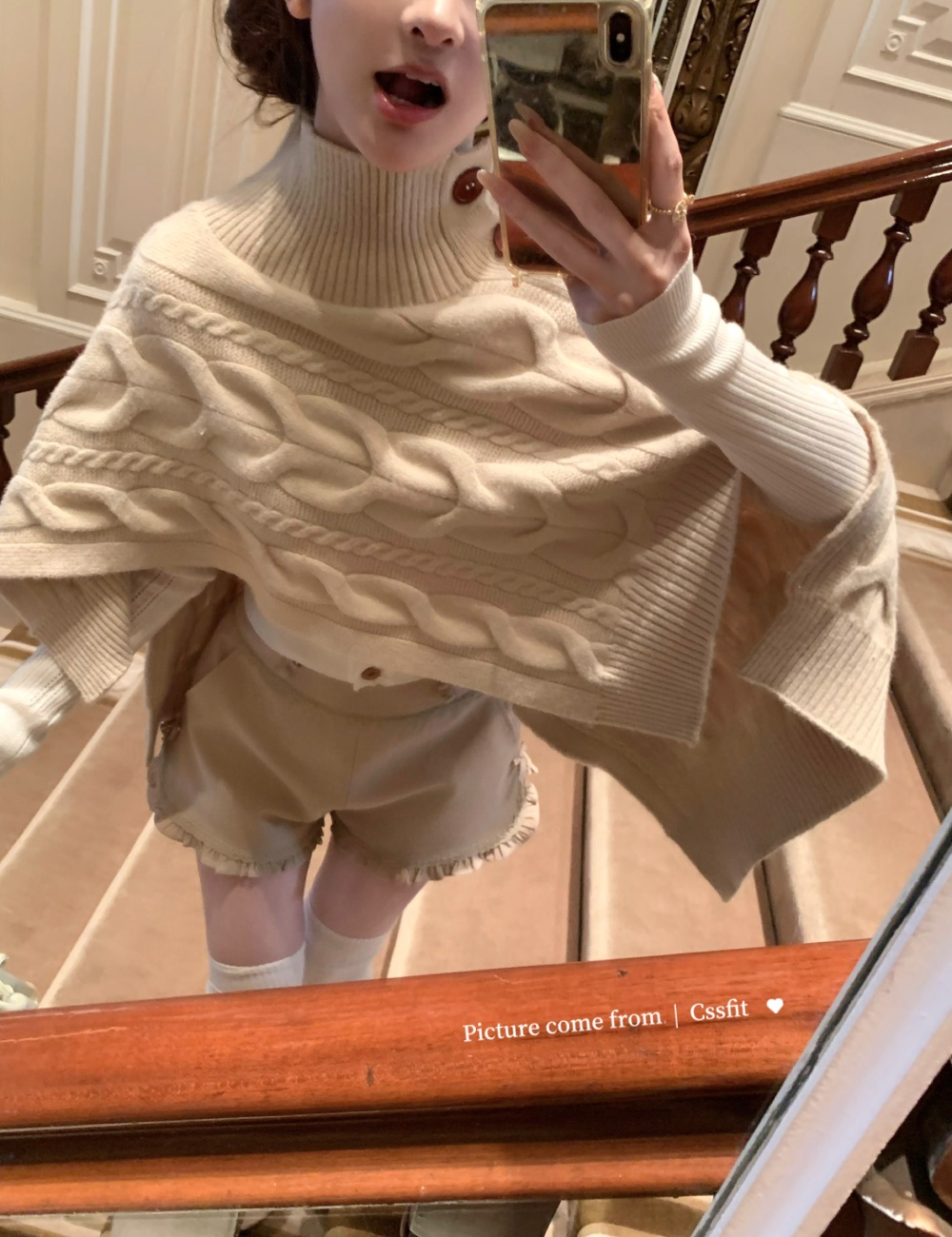 Twist knitted high collar saturn irregular cloak