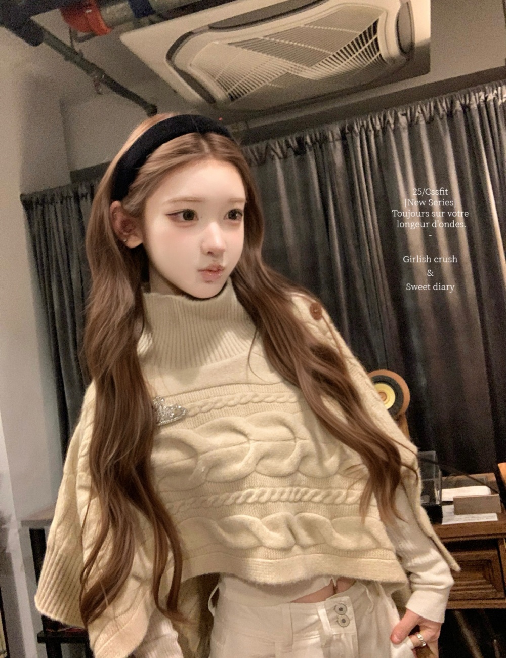 Twist knitted high collar saturn irregular cloak