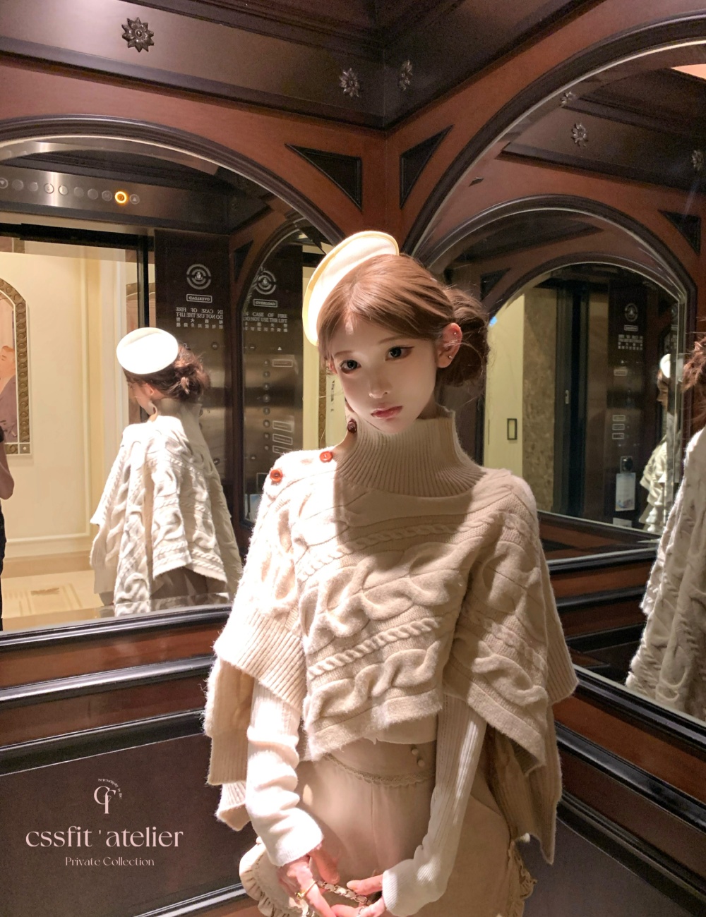 Twist knitted high collar saturn irregular cloak