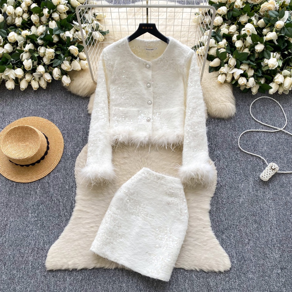 Chanelstyle skirt splice coat a set for women