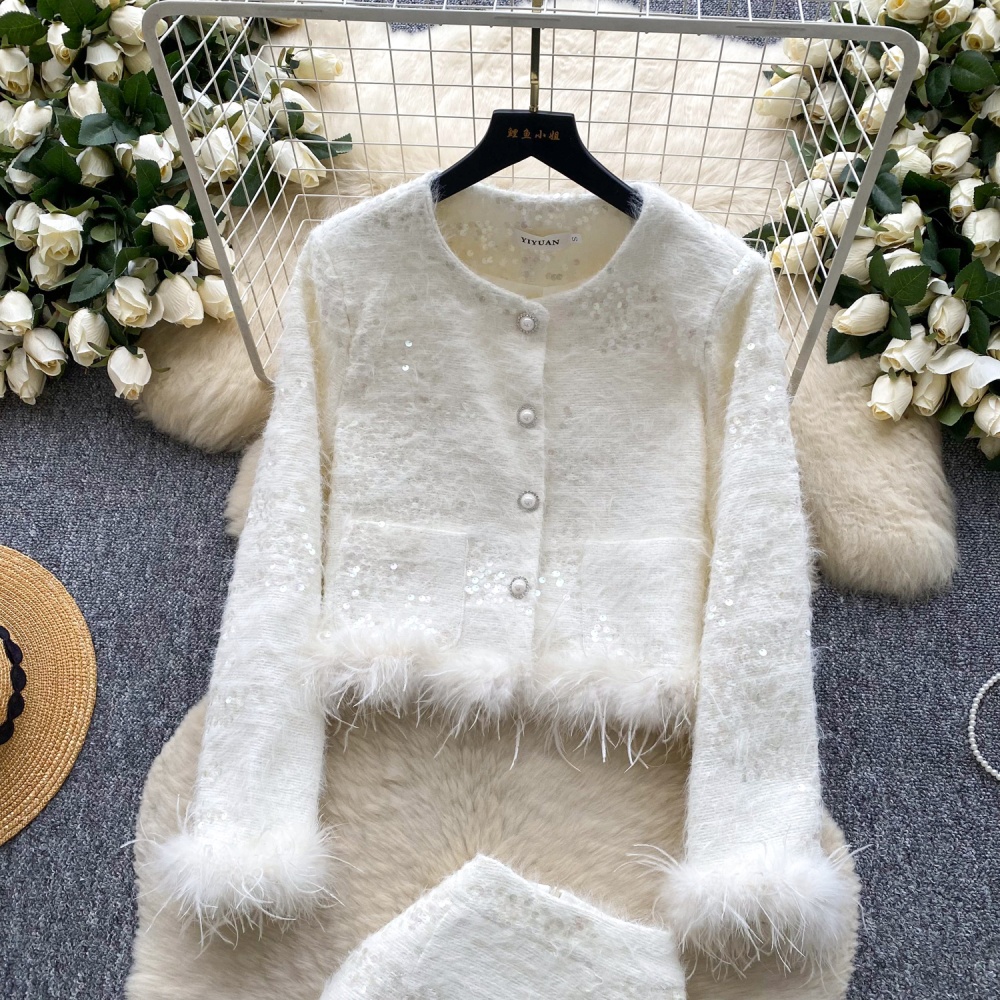 Chanelstyle skirt splice coat a set for women