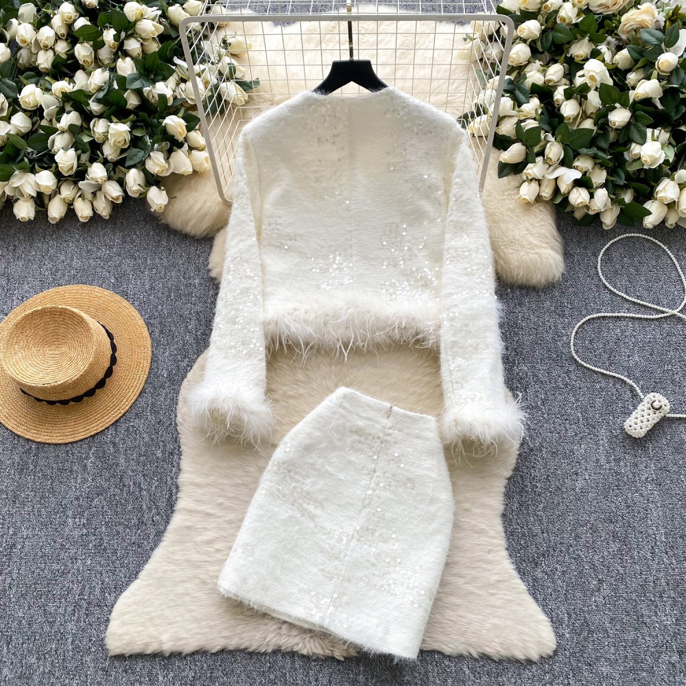 Chanelstyle skirt splice coat a set for women