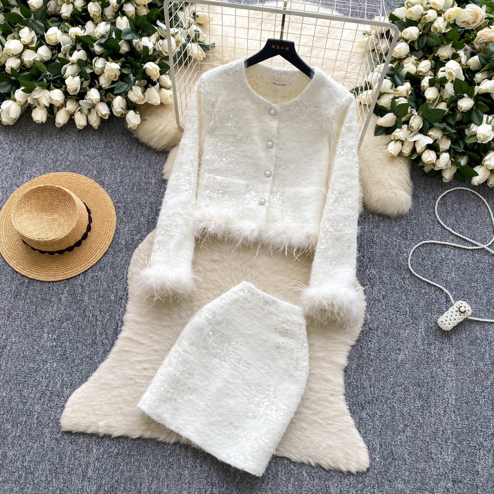 Chanelstyle skirt splice coat a set for women