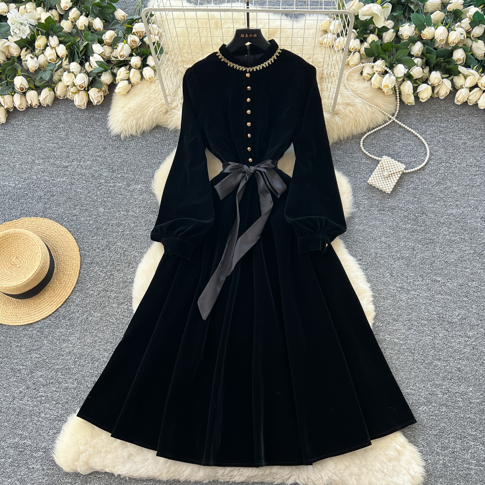 Fashion retro long dress autumn and winter France style dress