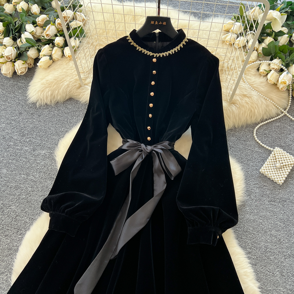 Fashion retro long dress autumn and winter France style dress