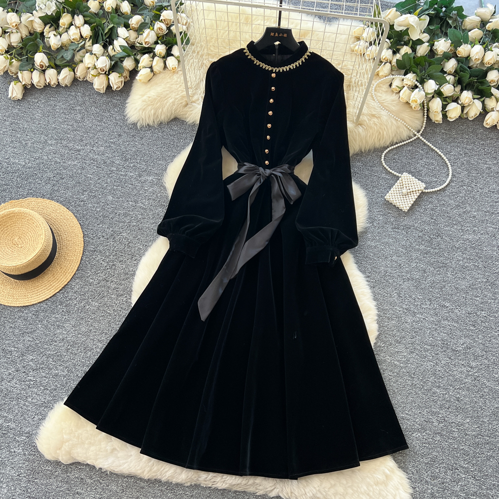 Fashion retro long dress autumn and winter France style dress