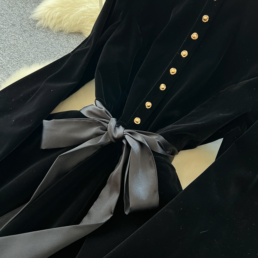 Fashion retro long dress autumn and winter France style dress