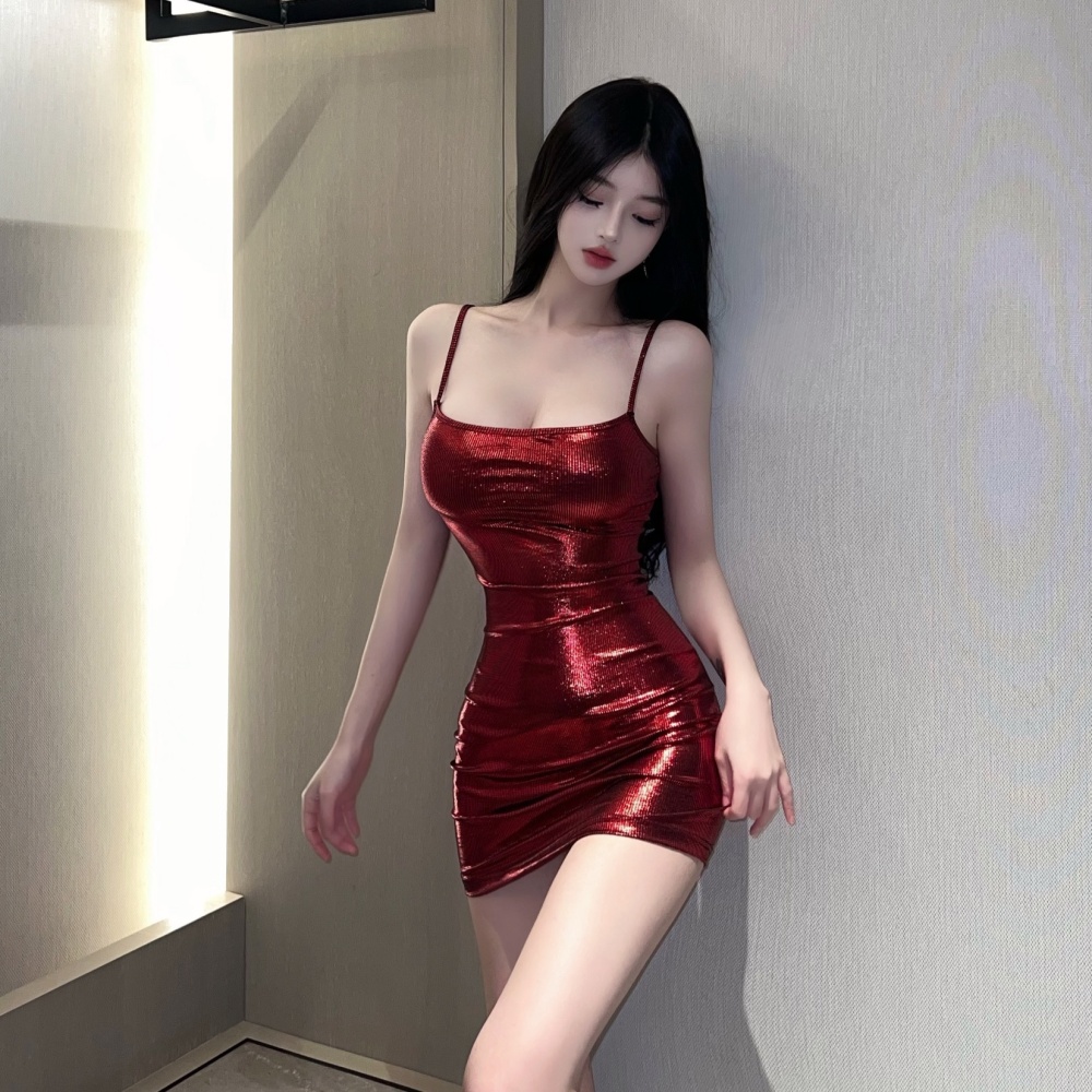 Package hip glossy spicegirl T-back sling fashion dress