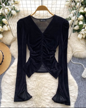 Split fold shirt France style retro bottoming shirt for women