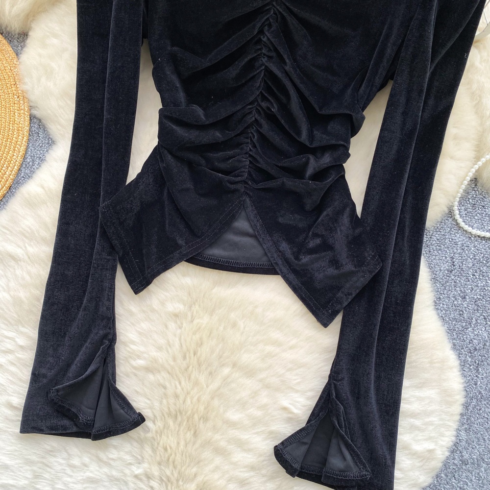 Split fold shirt France style retro bottoming shirt for women