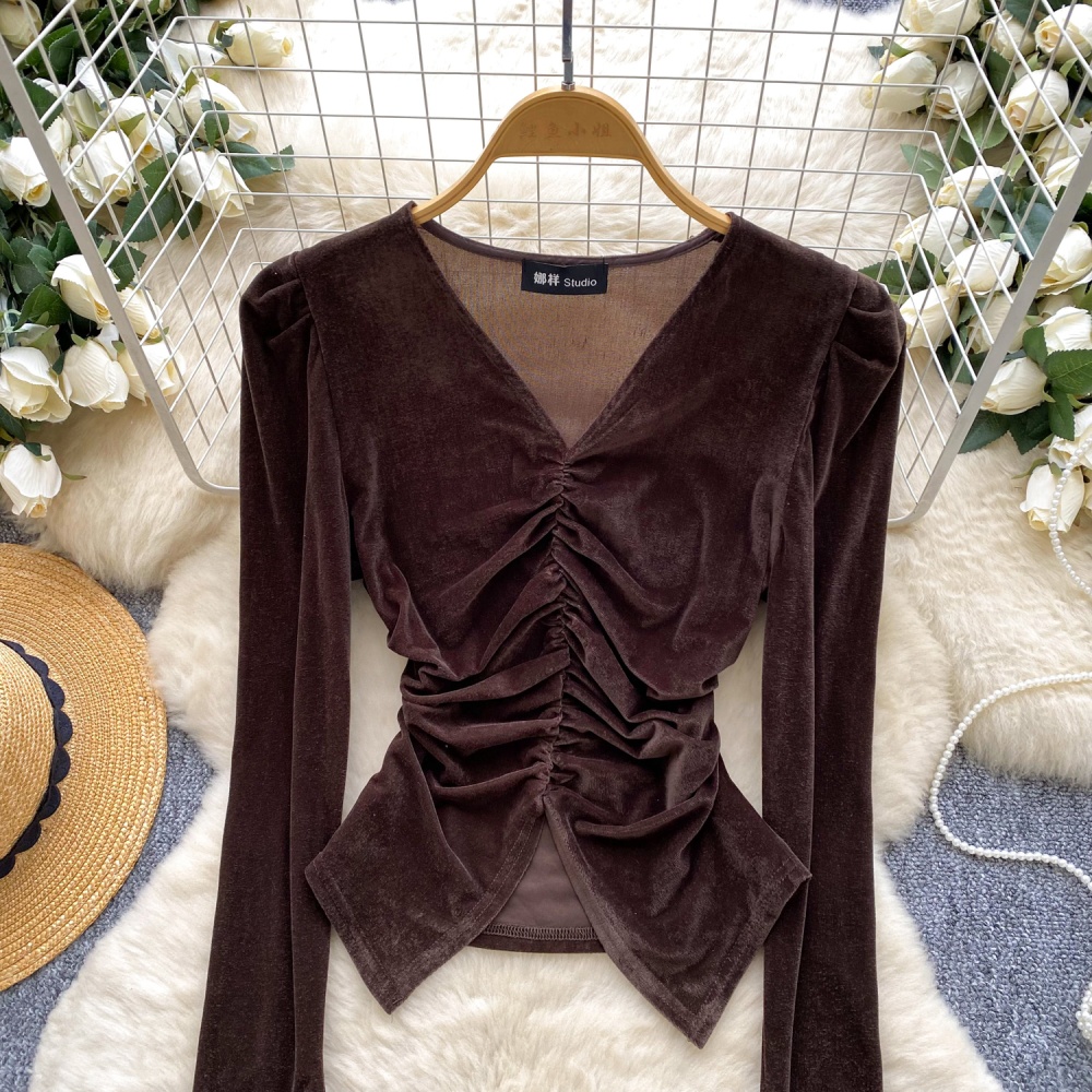 Split fold shirt France style retro bottoming shirt for women