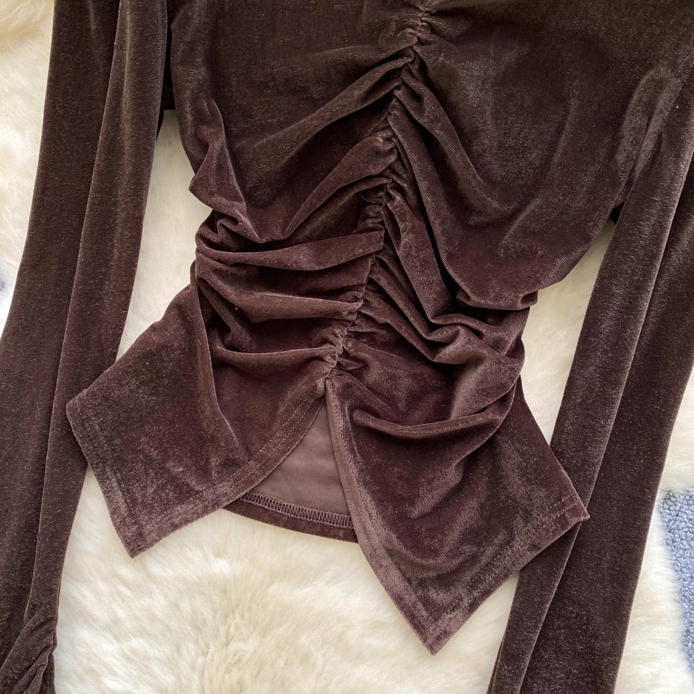 Split fold shirt France style retro bottoming shirt for women