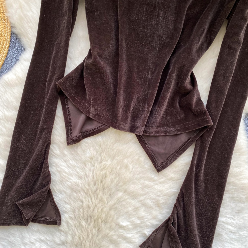 Split fold shirt France style retro bottoming shirt for women