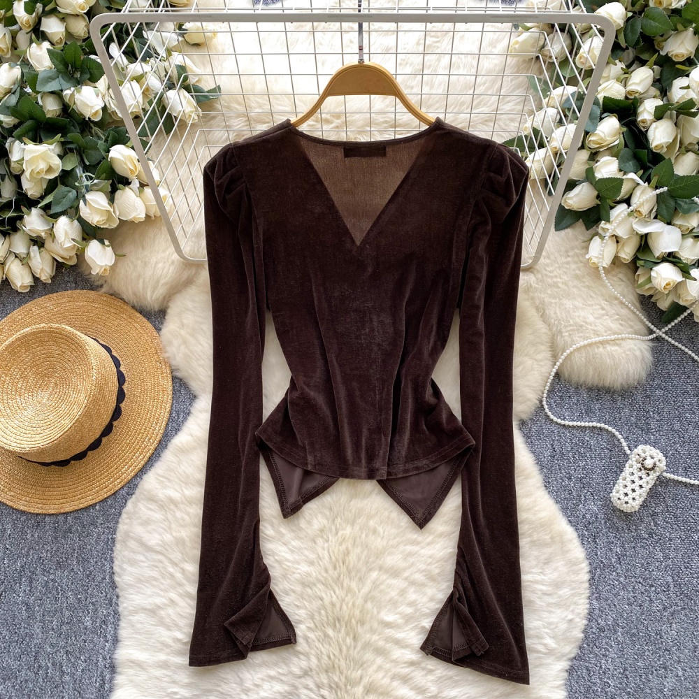 Split fold shirt France style retro bottoming shirt for women