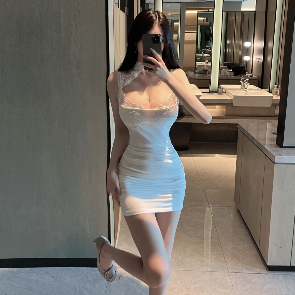 Hollow show chest splice tight lace dress for women